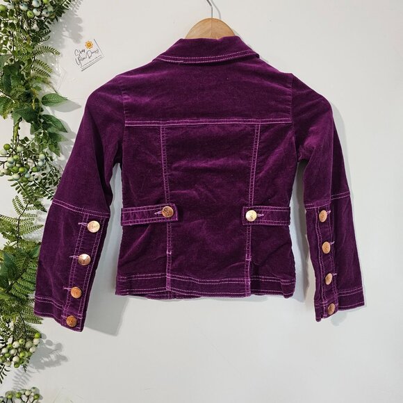 Girls Purple Velvet Jacket Size L (10/12) With Gold Button Details《920》J - Picture 2 of 8